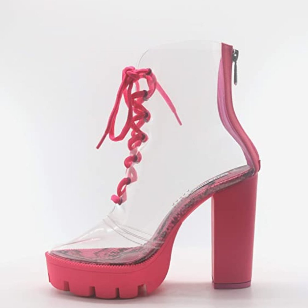 Womens Pink Brooklyn Clear chunky high heel Ankle Boots